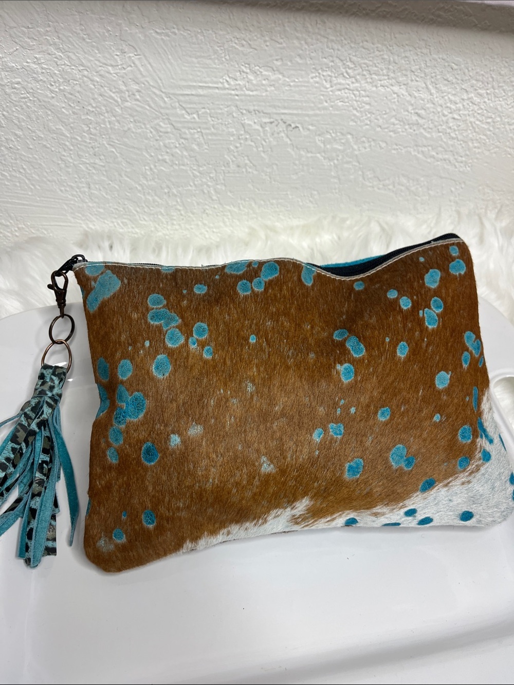 Brown and Turquoise Spotted Cowhide Clutch - Unbranded - Picture 7 of 8